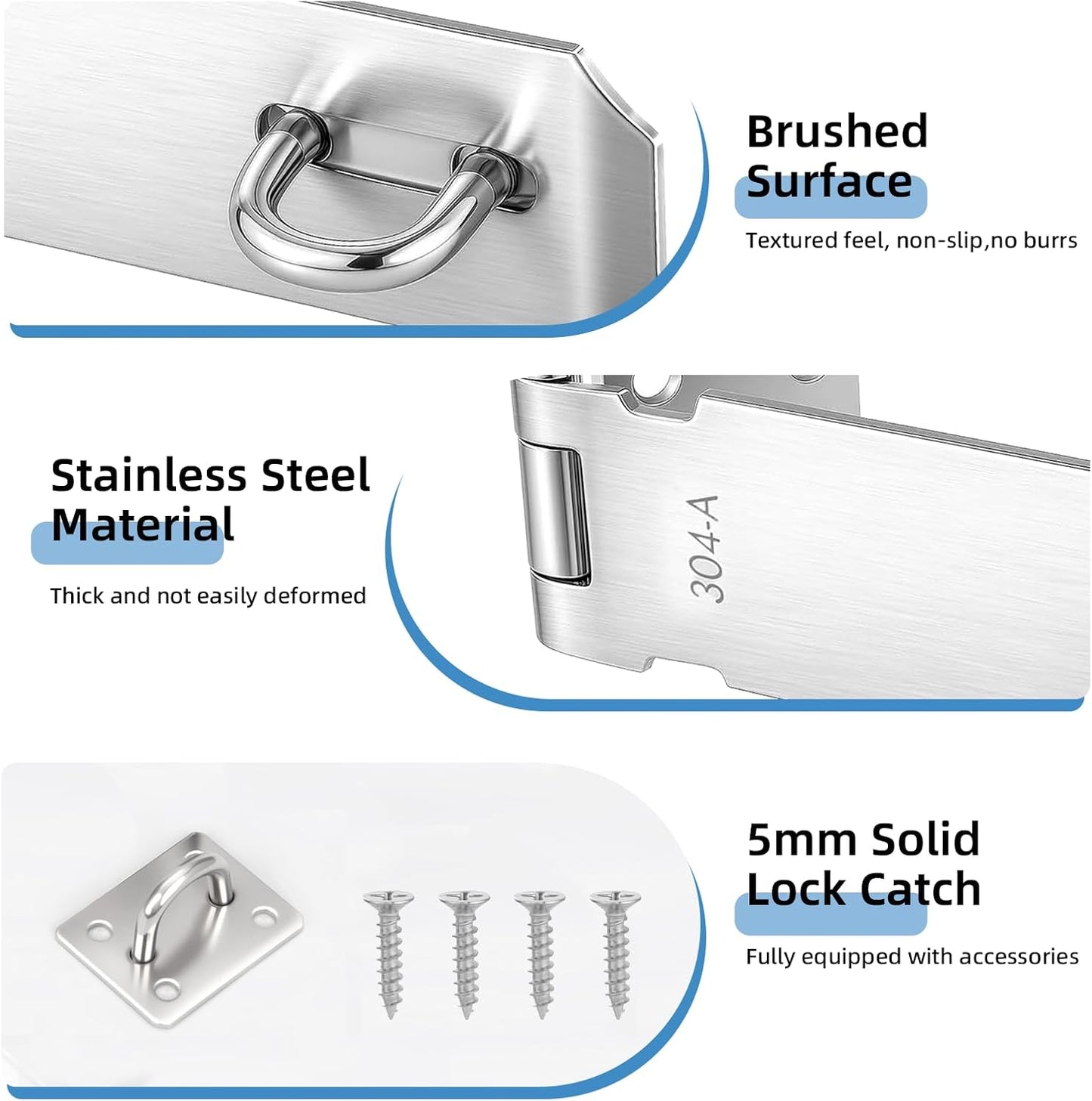 Cerradura bisagra acero inox 304 5pulg acabado cepillado