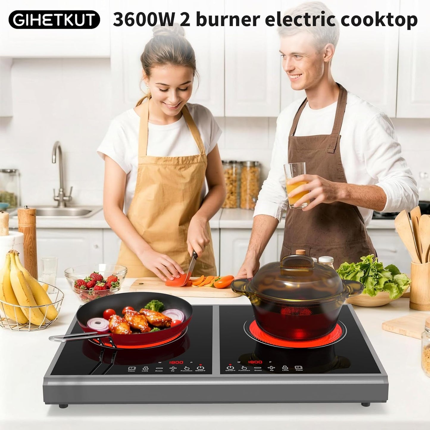 Cocina eléctrica doble tactil led 9 niveles bloqueo niños