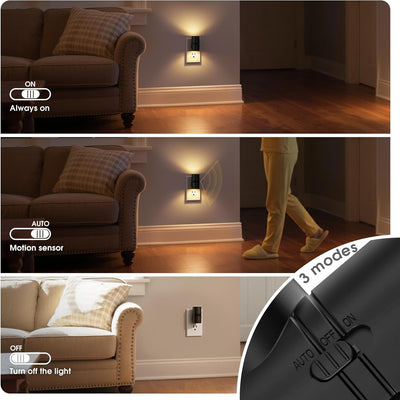 Luz Nocturna Giratoria Enchufable 3 Colores Sensor Movimiento