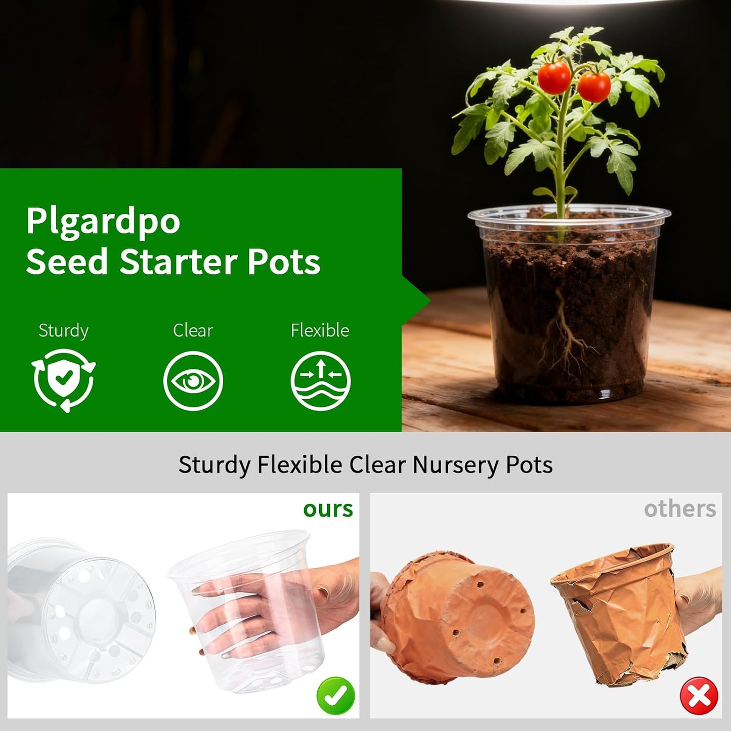 Macetas transparentes para plantas 3-4pulg con drenaje 24pzas