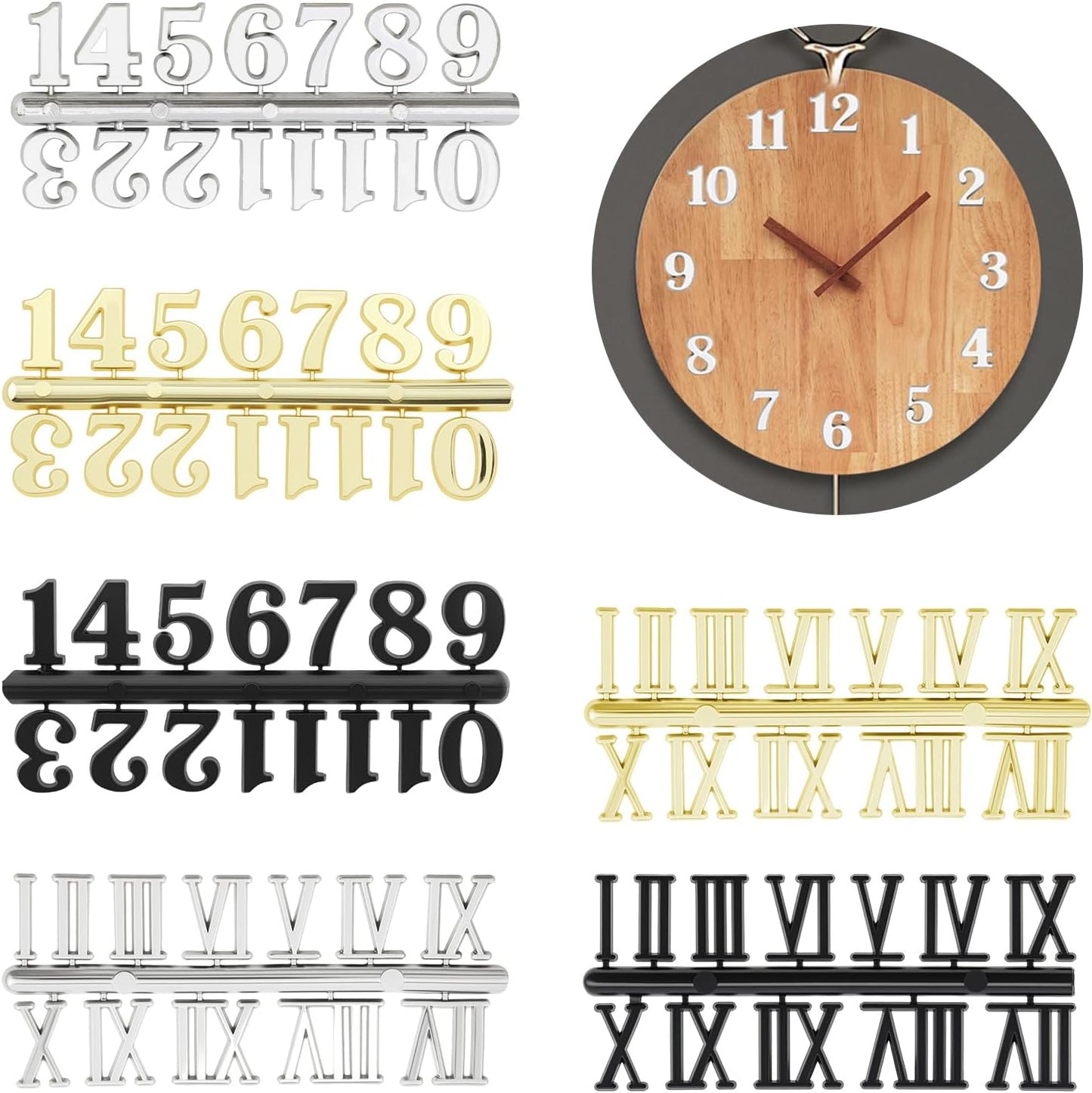 6 Sets Números Reloj Árabe Romano Accesorios Decoración Digital