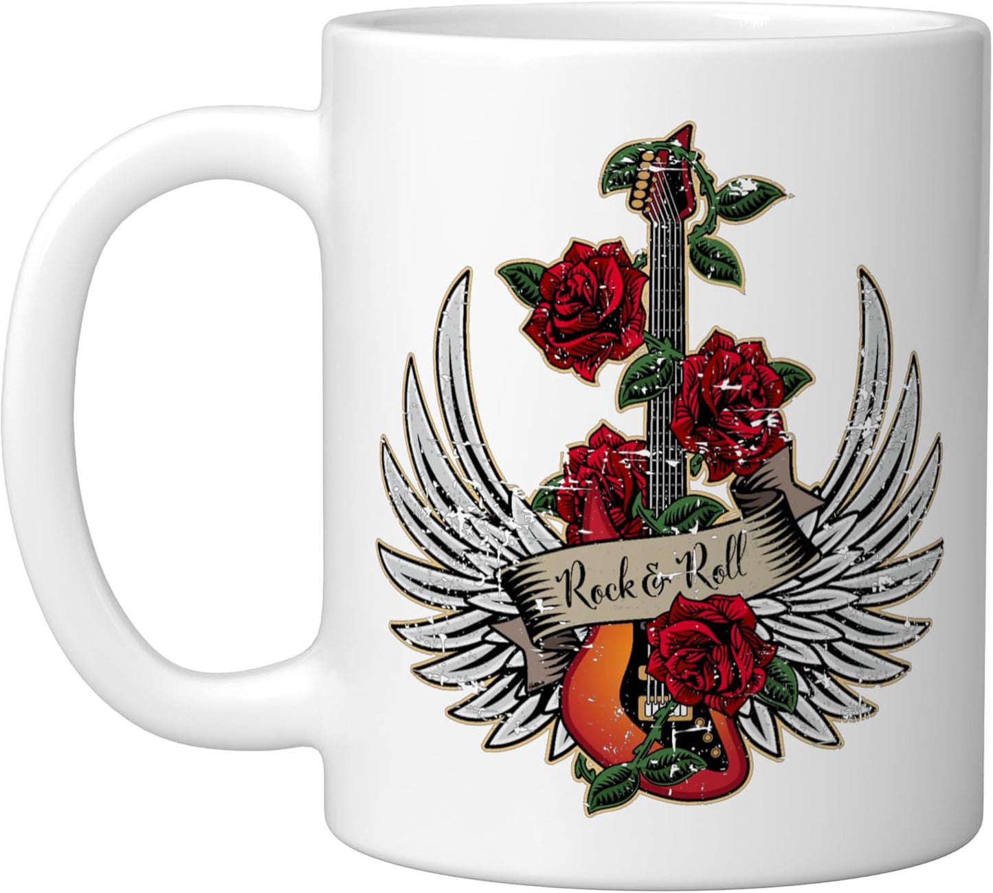 Taza Cerámica Rock and Roll Diseño Rosas Desgastado