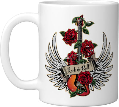 Taza Cerámica Rock and Roll Diseño Rosas Desgastado