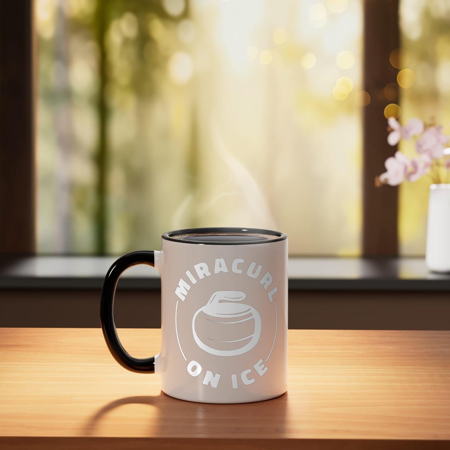 Taza para curling cerámica con diseño divertido negro/blanco