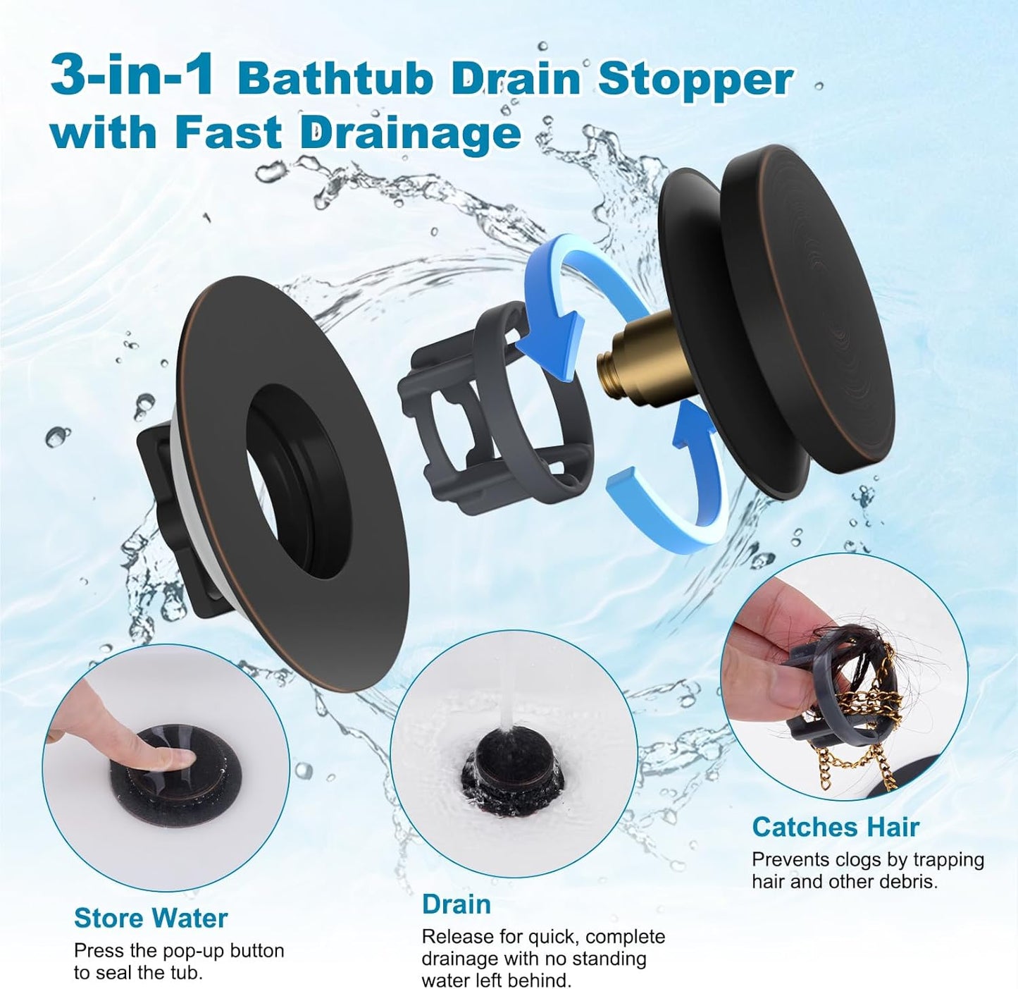 Tapón drenaje bañera metal 3en1 universal con cesta