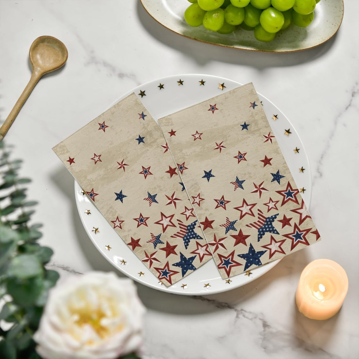 50 Pzas Servilletas Papel 4 de Julio Estrellas Patrióticas