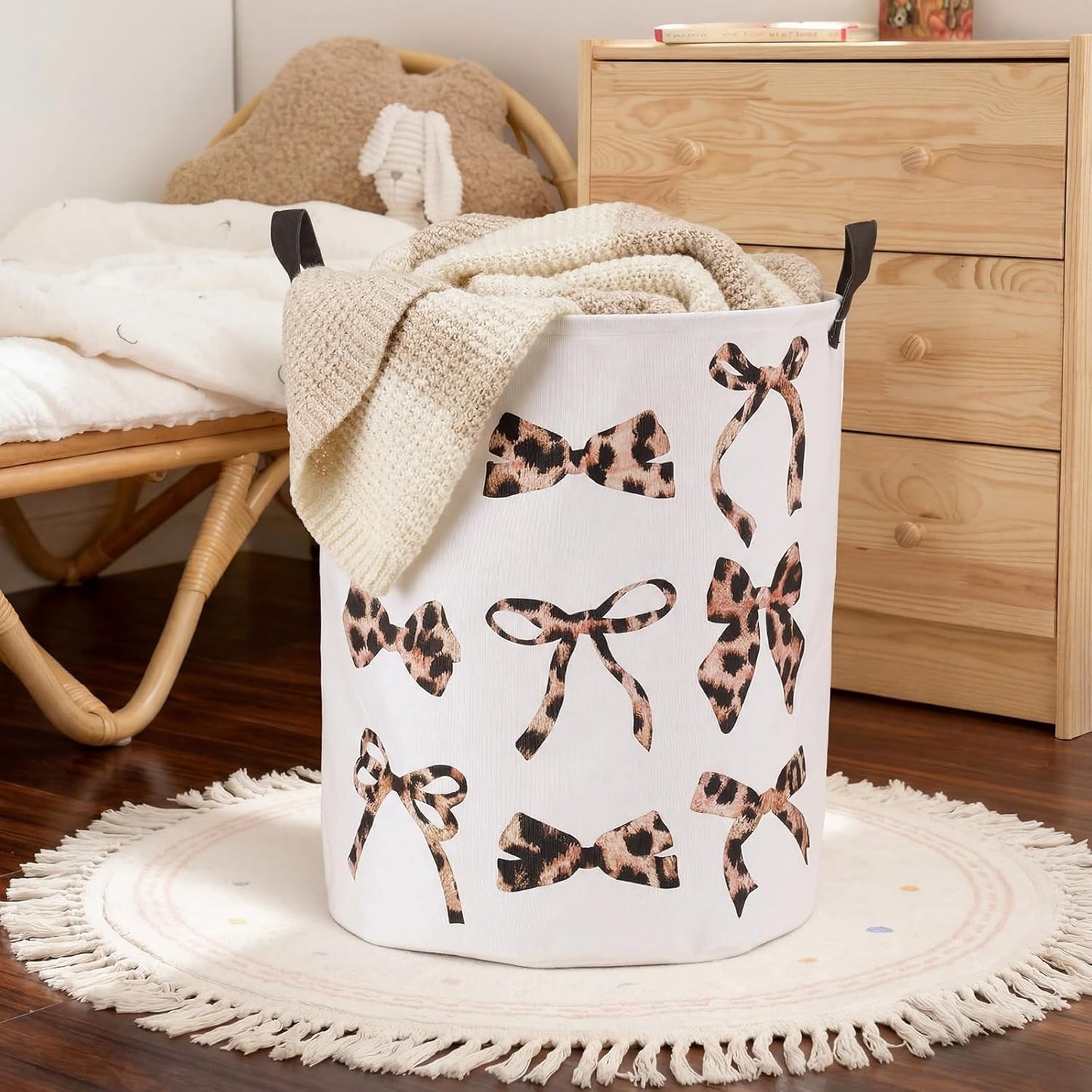 Cesta lavandería lazo estampado leopardo decoración hogar