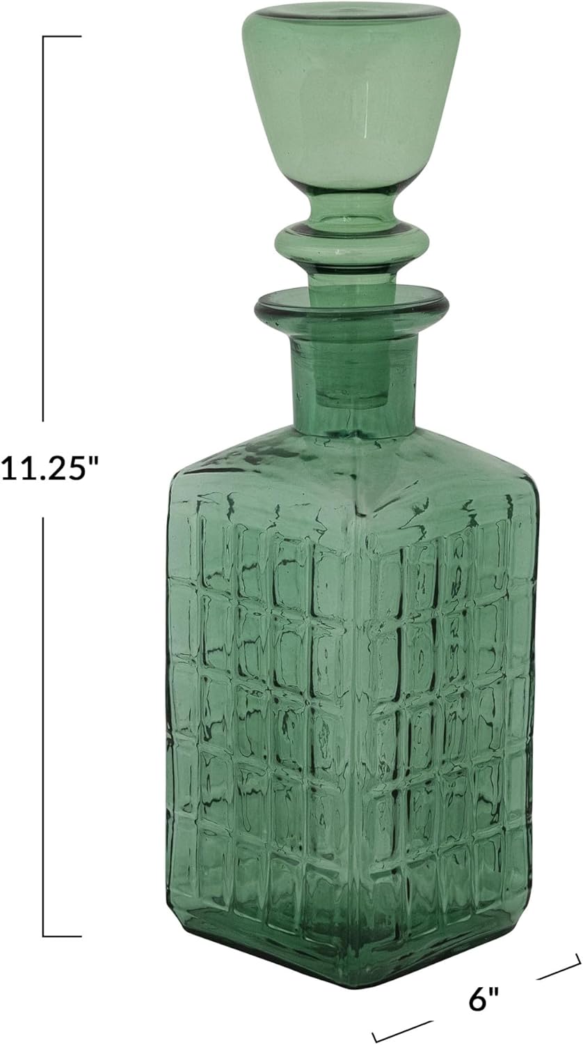 Decantador Vidrio En Relieve Tapón 28oz Verde Oscuro