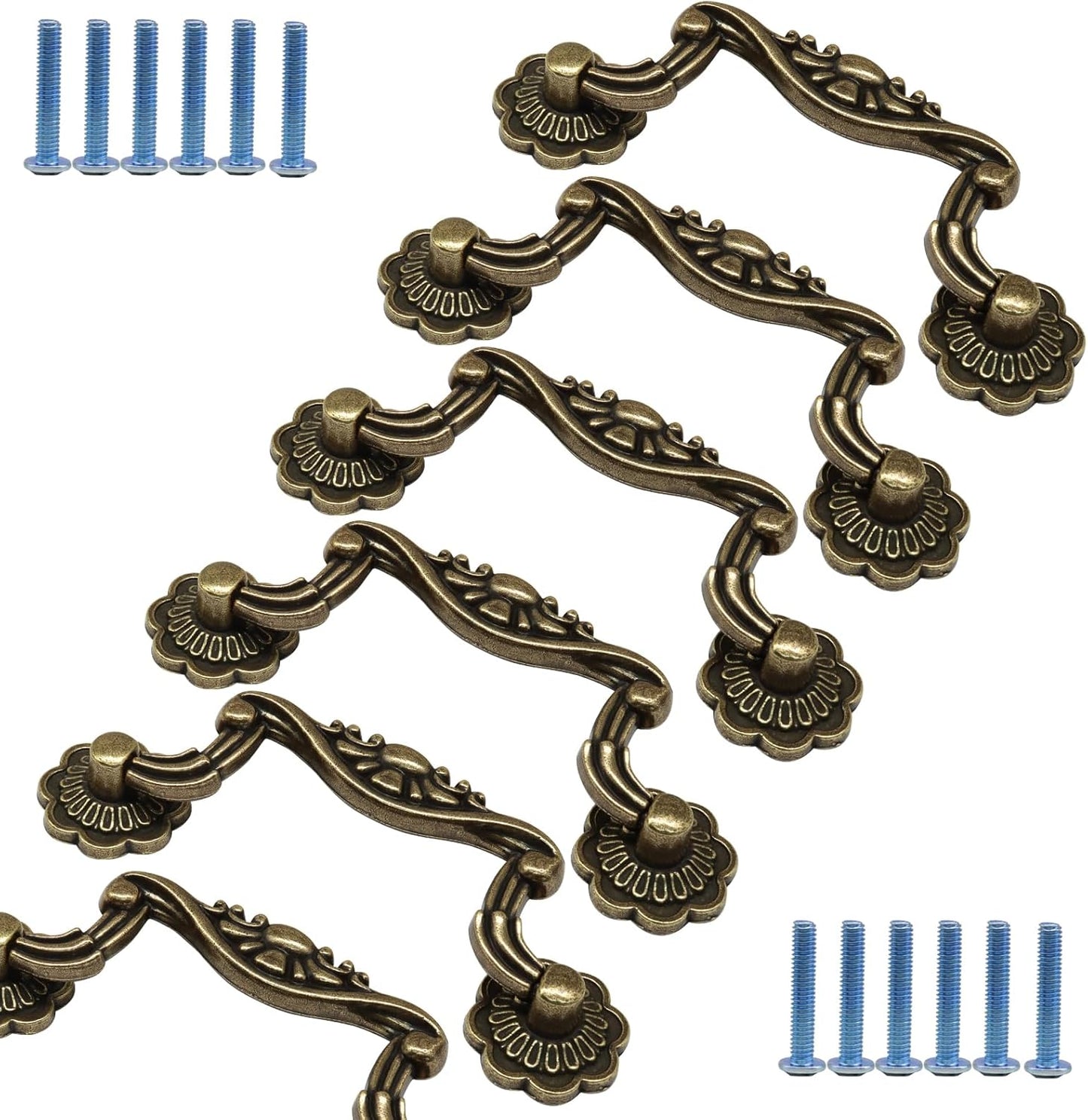 6 Tiradores Caída Vintage Bronce Antiguo 3.75pulg