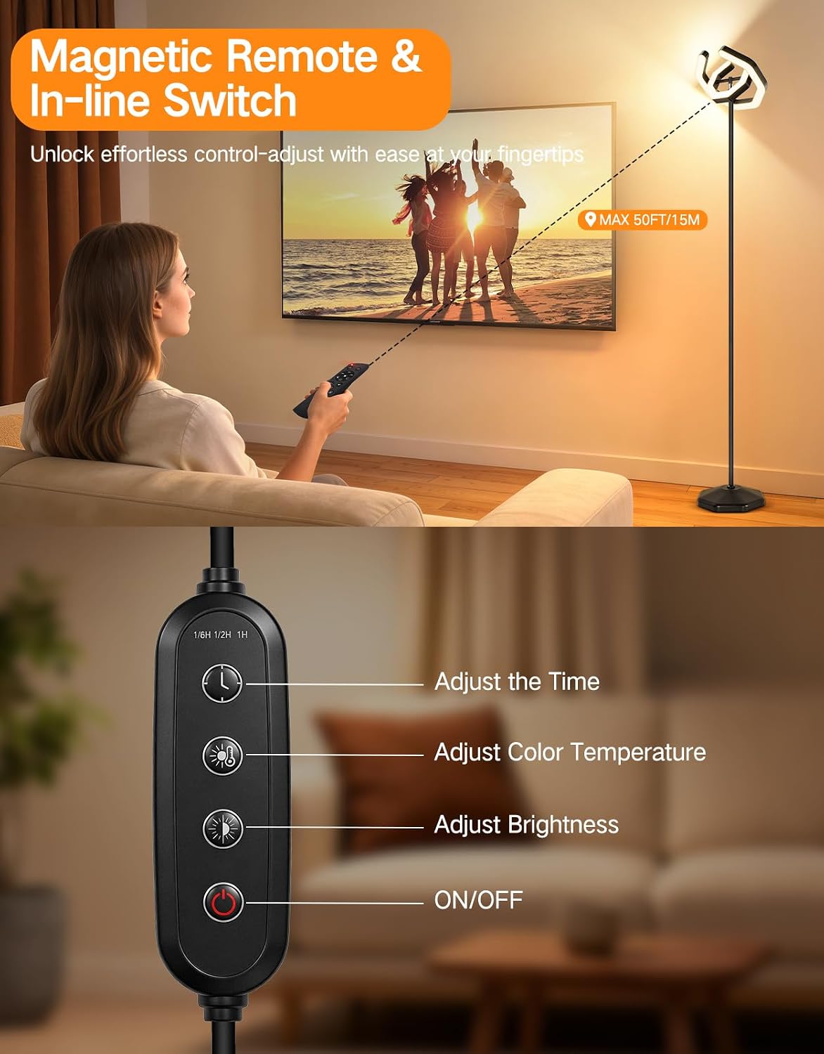 Lámpara pie LED 30W 3000LM regulable con control remoto y táctil
