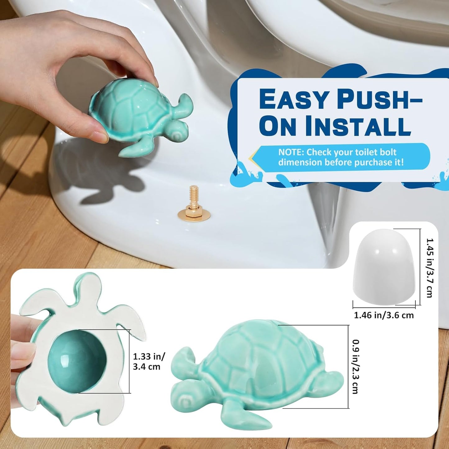 2 Fundas Tortuga Cerámica Azul con 4 Tapas Universal Inodoro