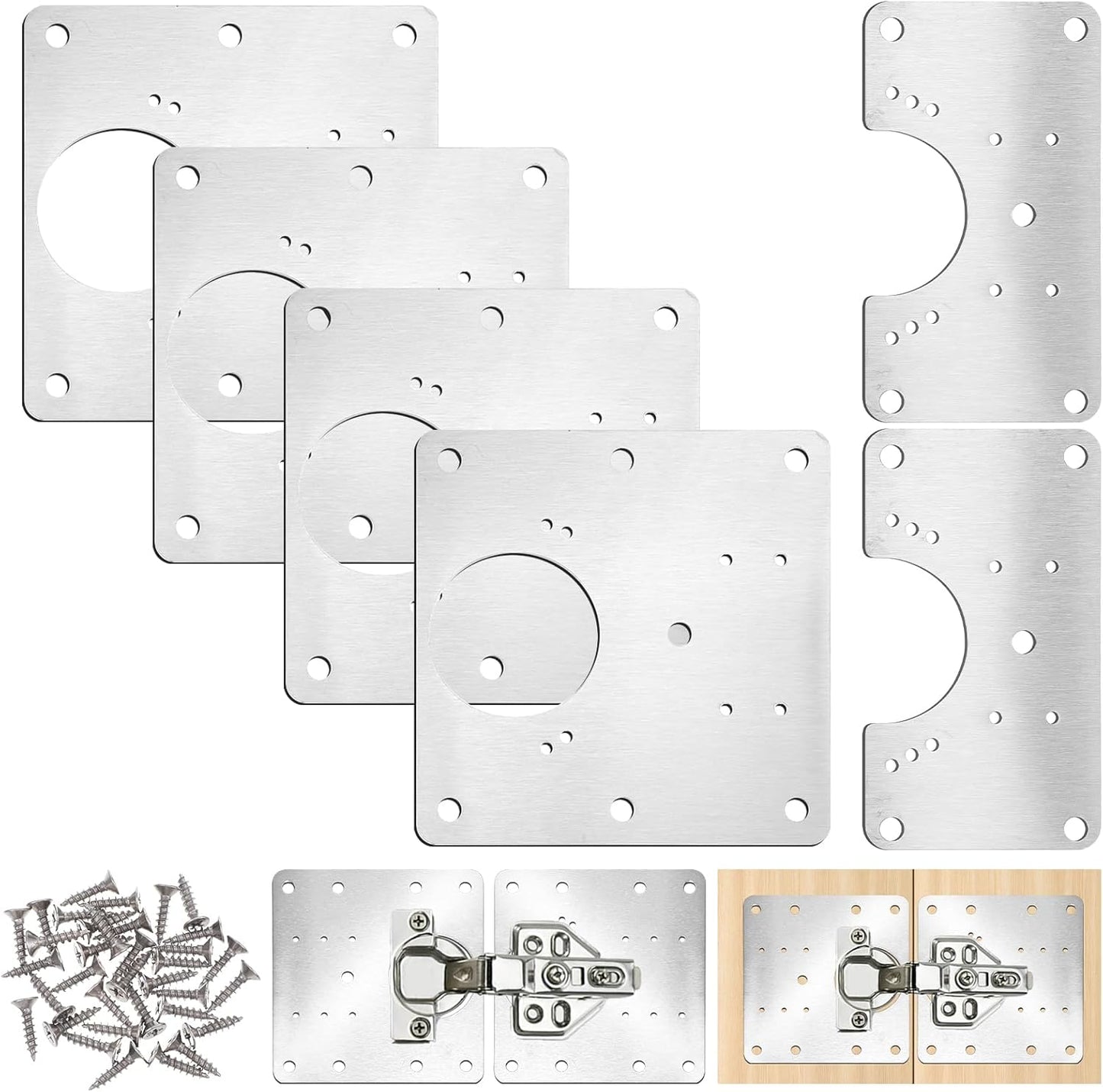 Placa reparación bisagra acero inox set 6 pzas