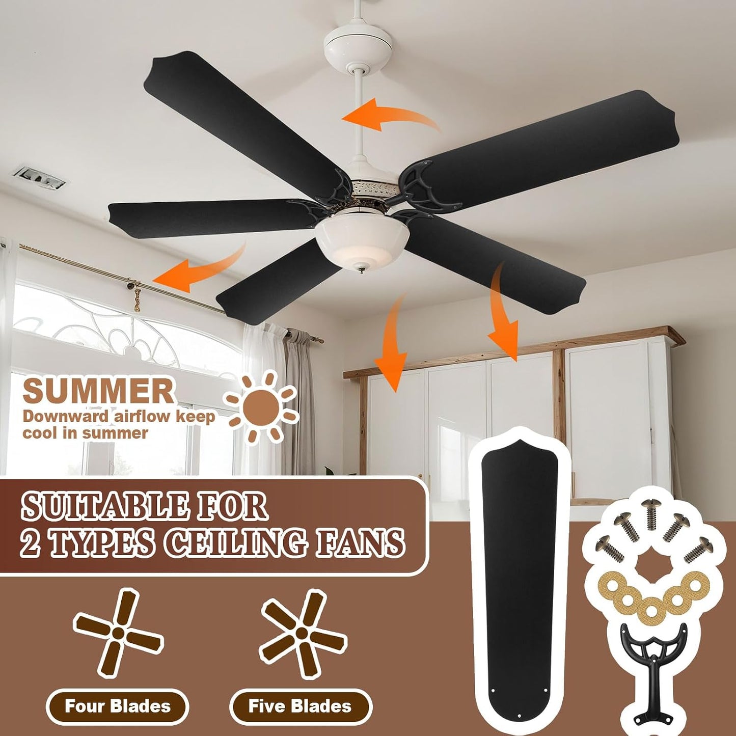5 Juegos Brazos Ventilador 42/52pulg Aspas Roble Negro Mate