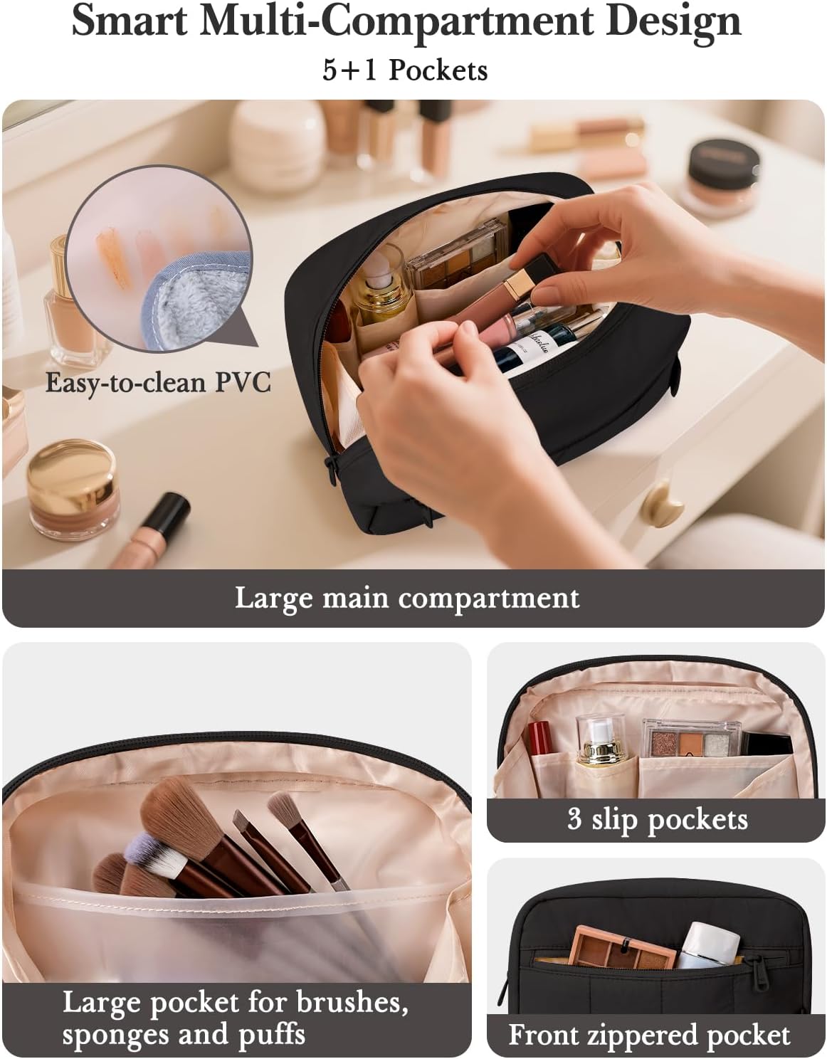 Bolsa maquillaje viaje acolchada organizadora mujer