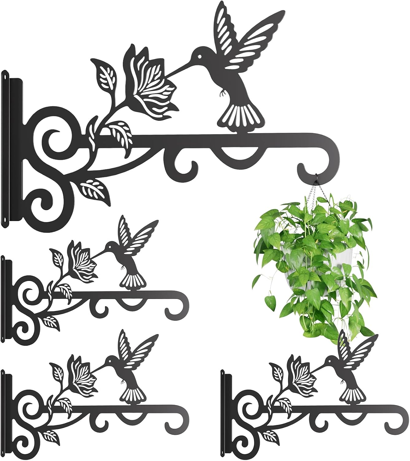 4 Pzas perchas metal colibrí 10pulg para plantas colgantes