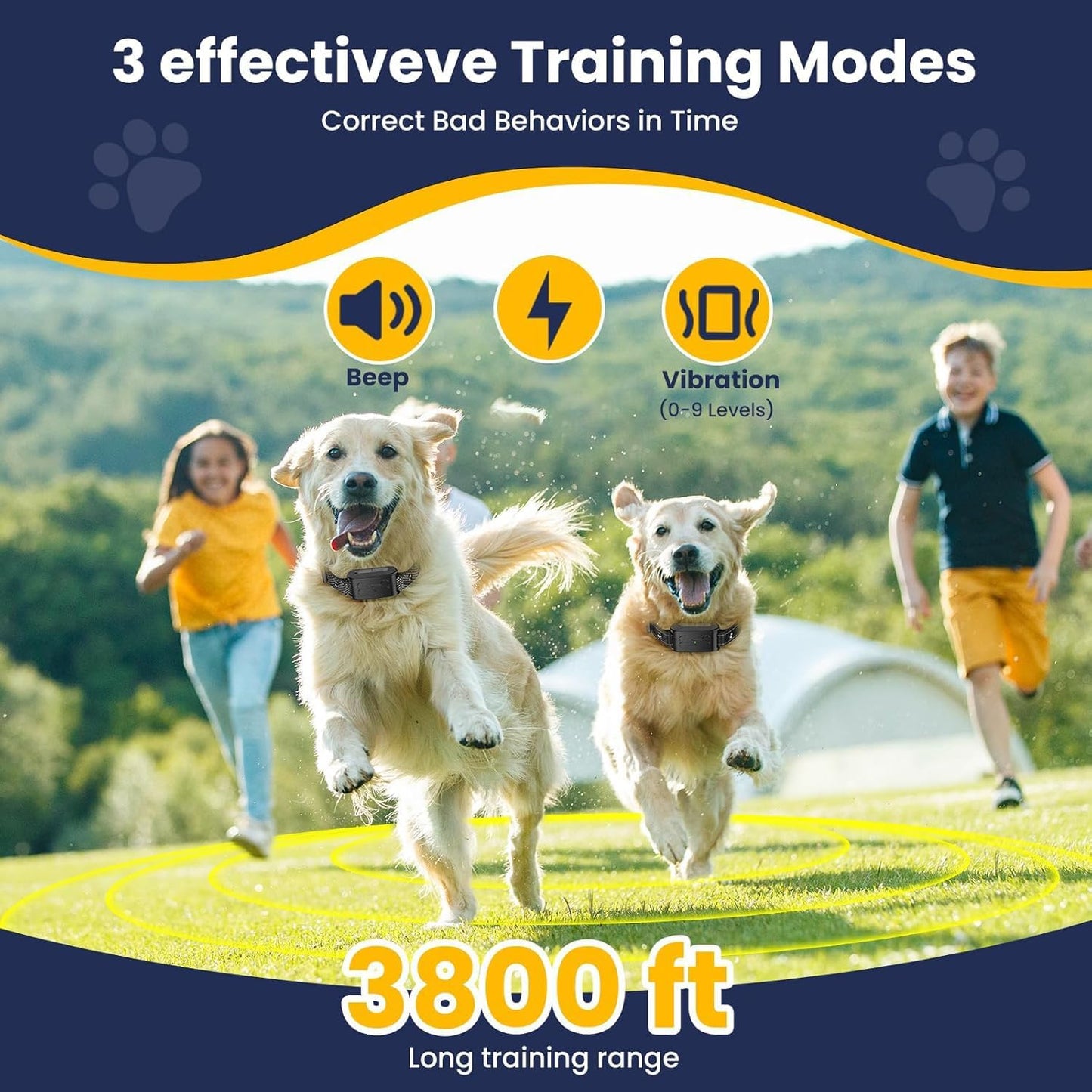 Valla inalámbrica perro collar entrenamiento 3800pies 3modos