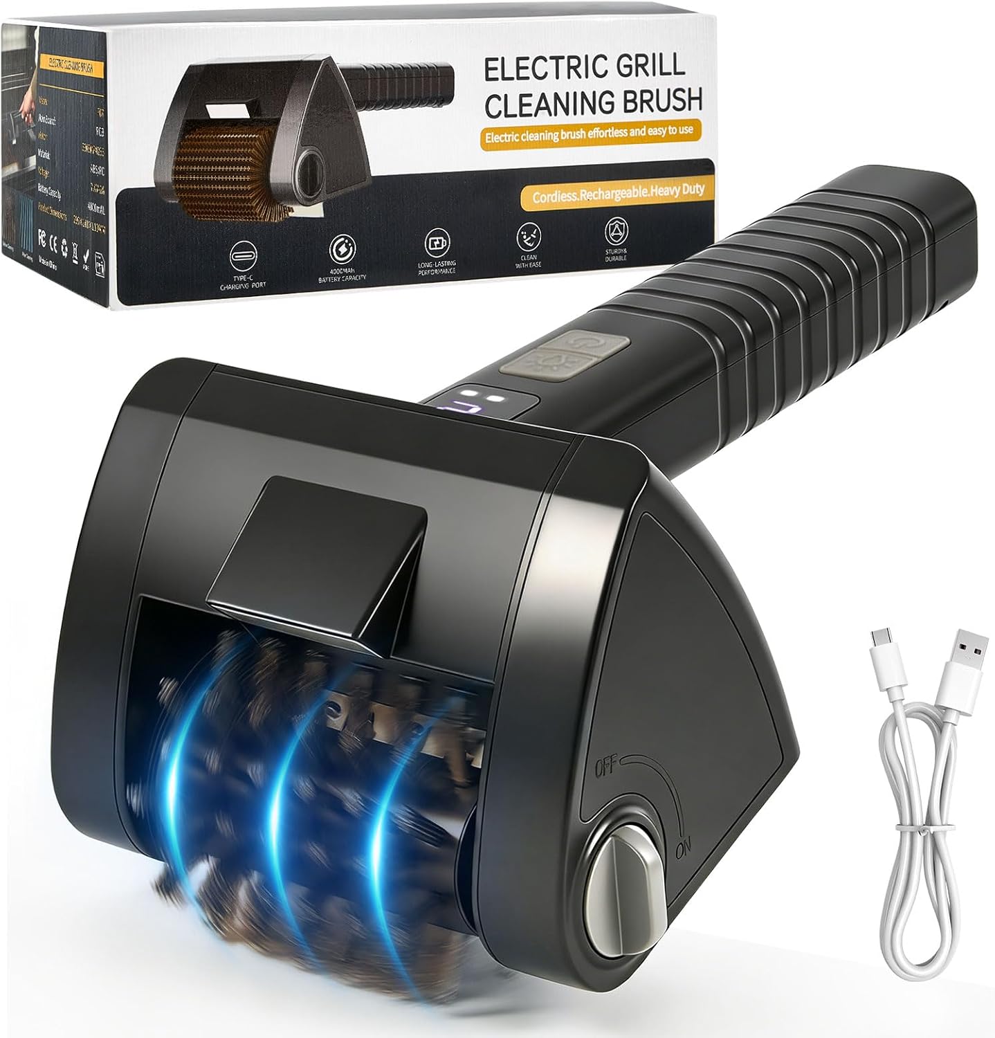 Cepillo eléctrico parrilla recargable 2 velocidades acero inox