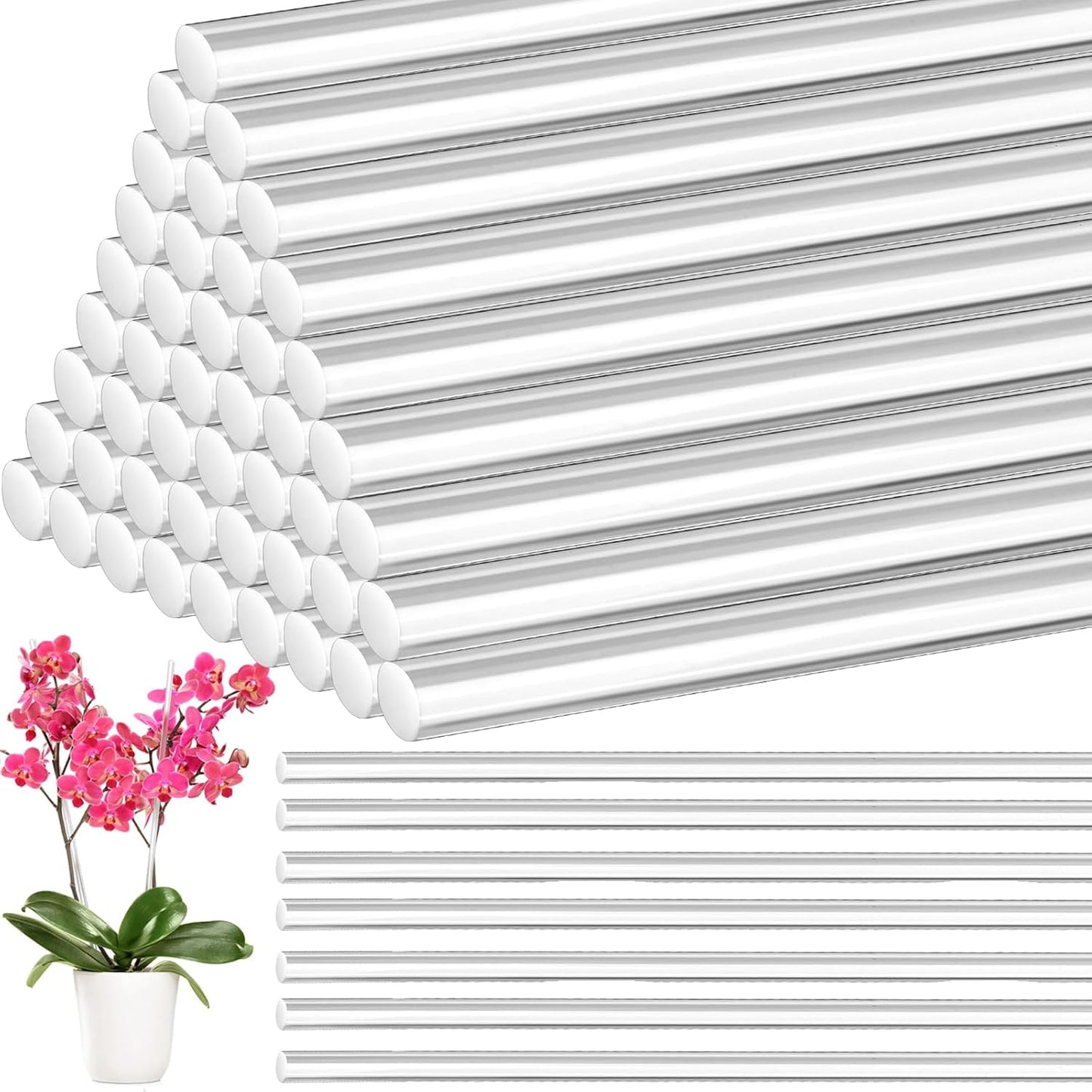 50 Estacas Acrílicas 17pulg Soporte Orquídeas Jardín