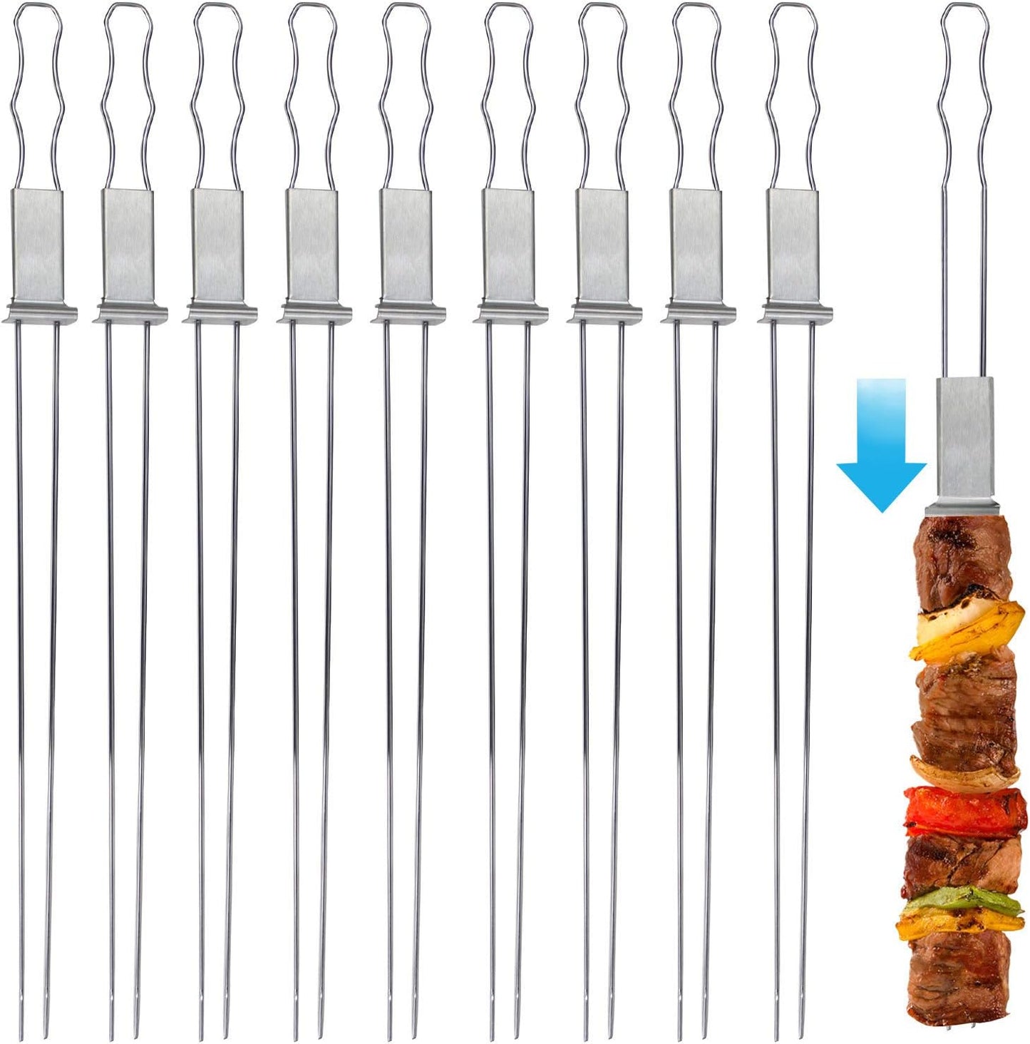 10 Brochetas Kabob 17pulg Acero Inox con Mango