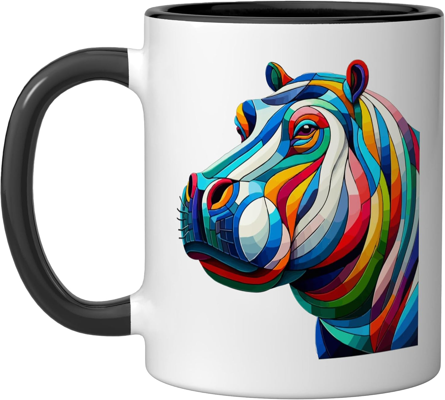Taza cerámica de hipopótamo geométrico en negro y blanco