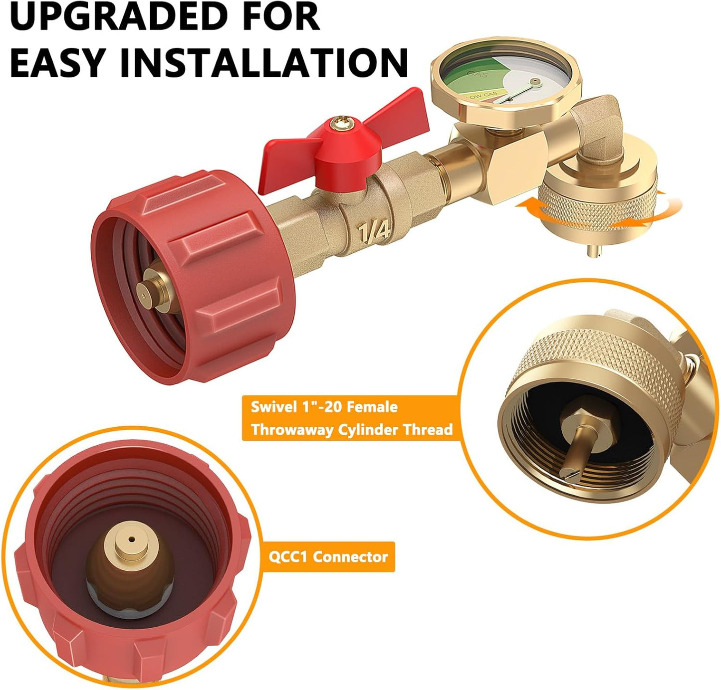 Adaptador codo propano QCC1 1-20lb con medidor y válvula