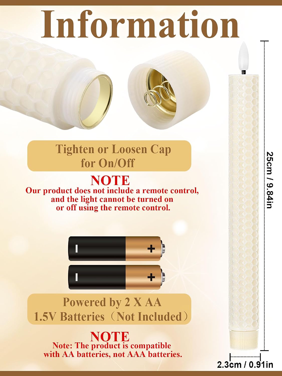 24 Velas Cónicas LED Parpadeantes 11pulg Marfil