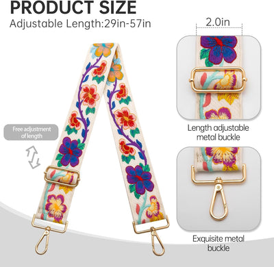 Correa ajustable para bolso mujer flor ciruelo blanca