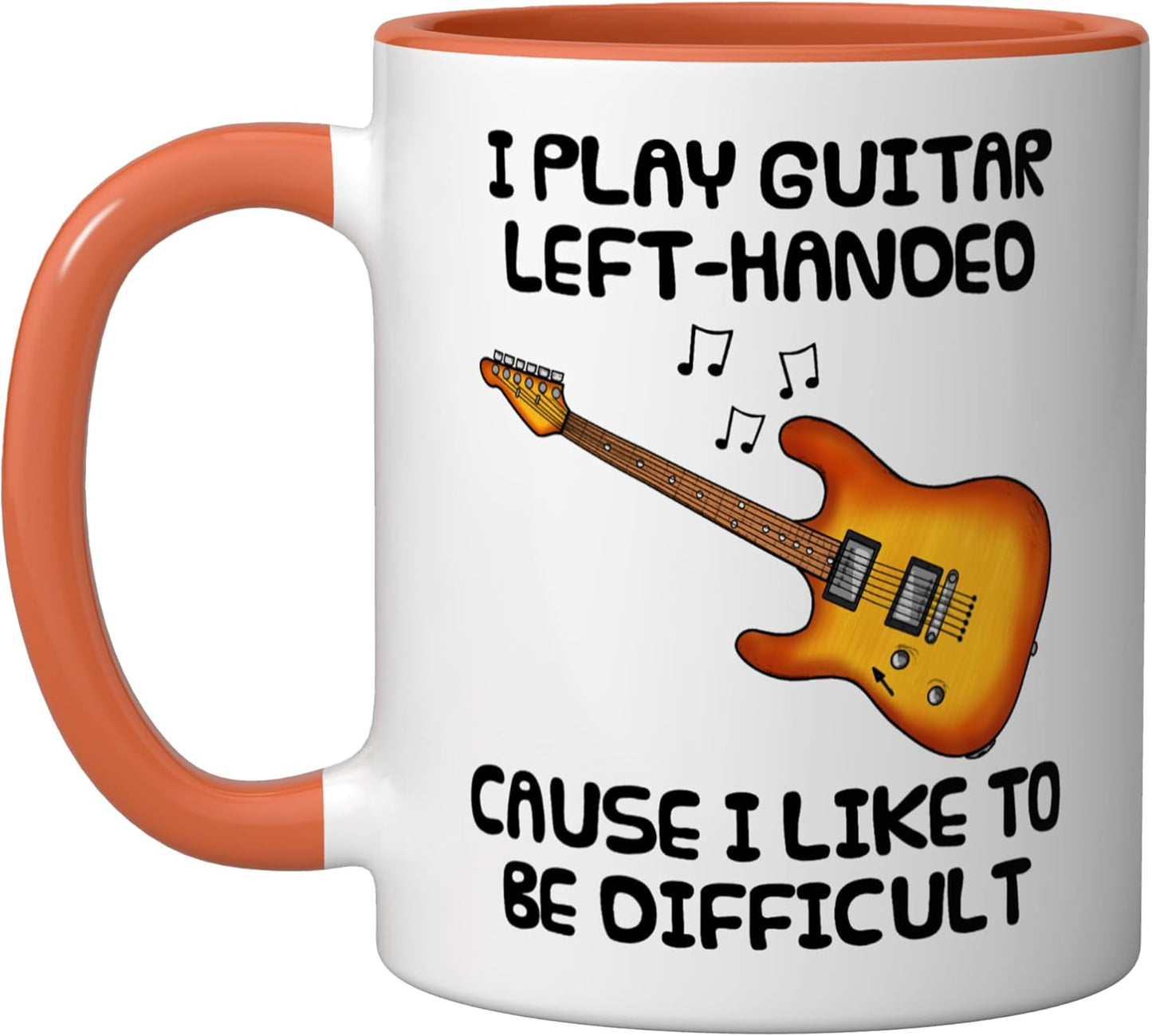 Taza Cerámica para Guitarra Izquierda Humorista Naranja/Blanco