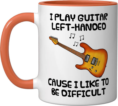 Taza Cerámica para Guitarra Izquierda Humorista Naranja/Blanco