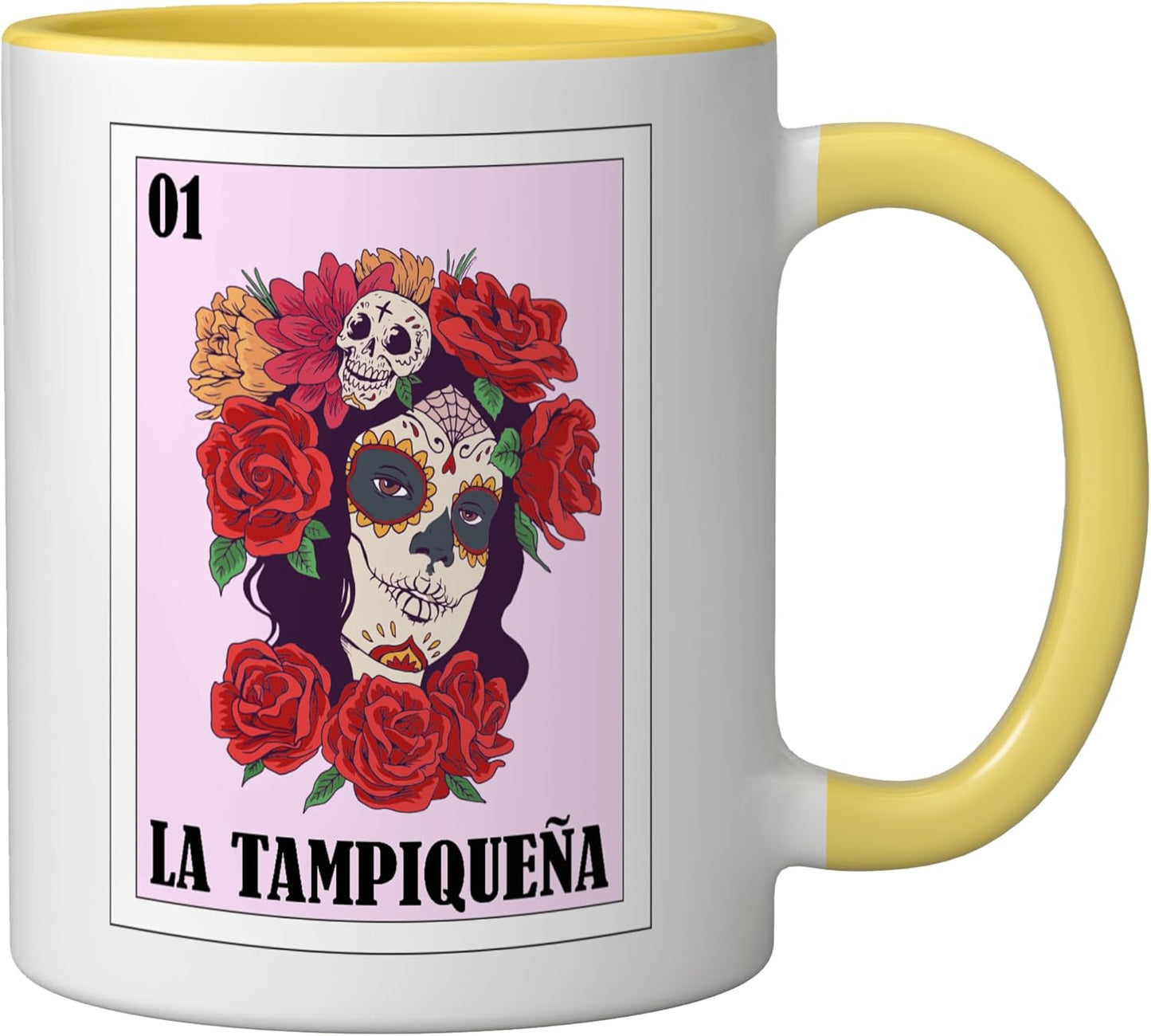 Taza cerámica Tampico México La Tampiqueña amarilla/blanca