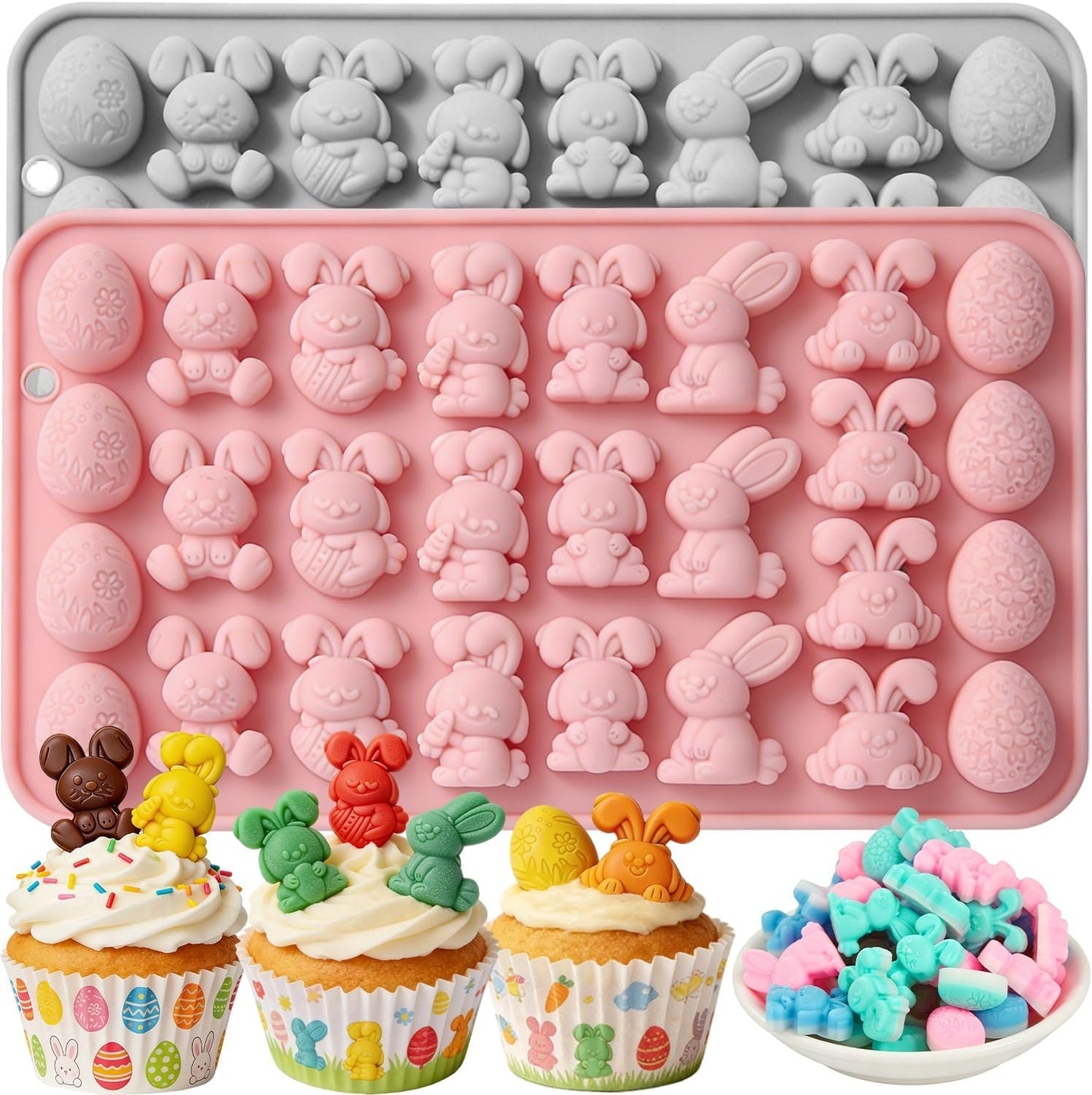 Moldes de silicona de Pascua con 27 formas de huevo y conejito antiadherente