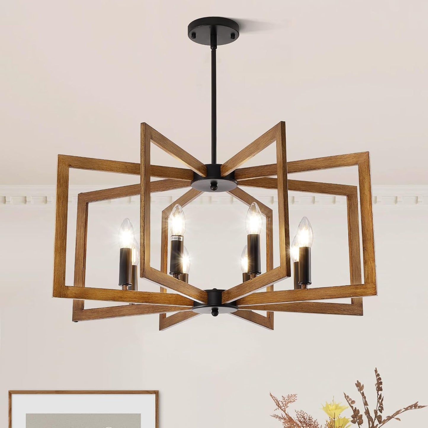 Lámpara colgante industrial 8 luces madera clara 27.6pulg