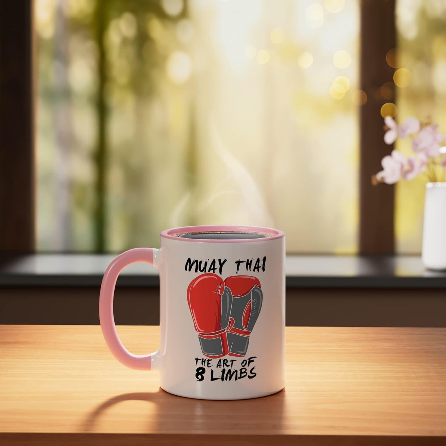 Taza cerámica de artes marciales muay thai 8 extremidades rosa/blanco