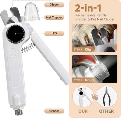 Amoladora 2en1 para perros gatos luz LED recortador uñas