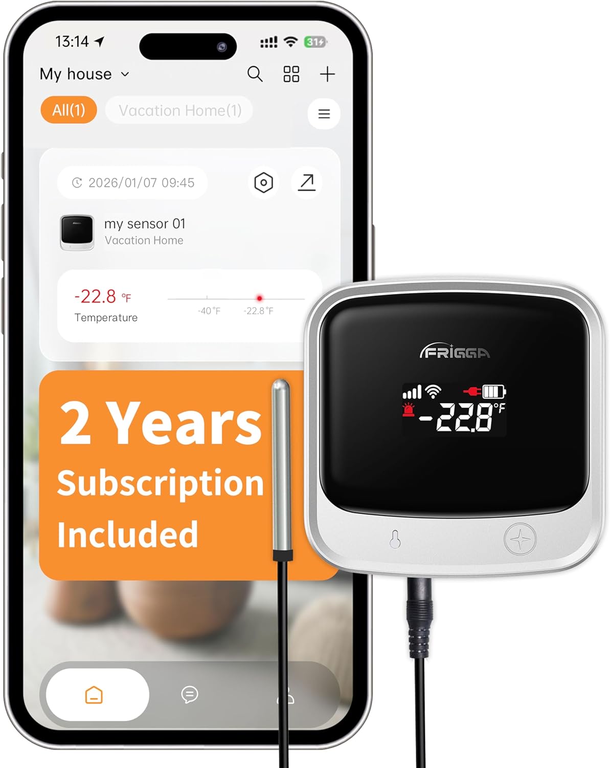 Termómetro celular Frigga 4G WiFi alarma para refrigerador