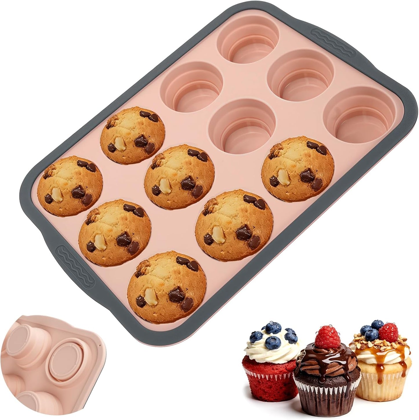 Molde silicona magdalenas 12 tazas plegable antiadherente sin BPA
