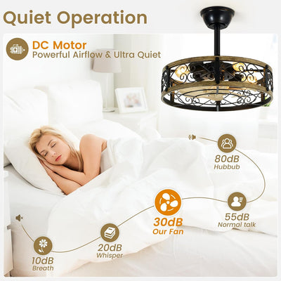 Ventilador techo enjaulado 19pulg con luz 6 vel y temporizador