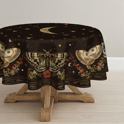 Mantel redondo con mariposas y estrellas, 60 x 60 pulgadas, color negro, estilo gótico vintage