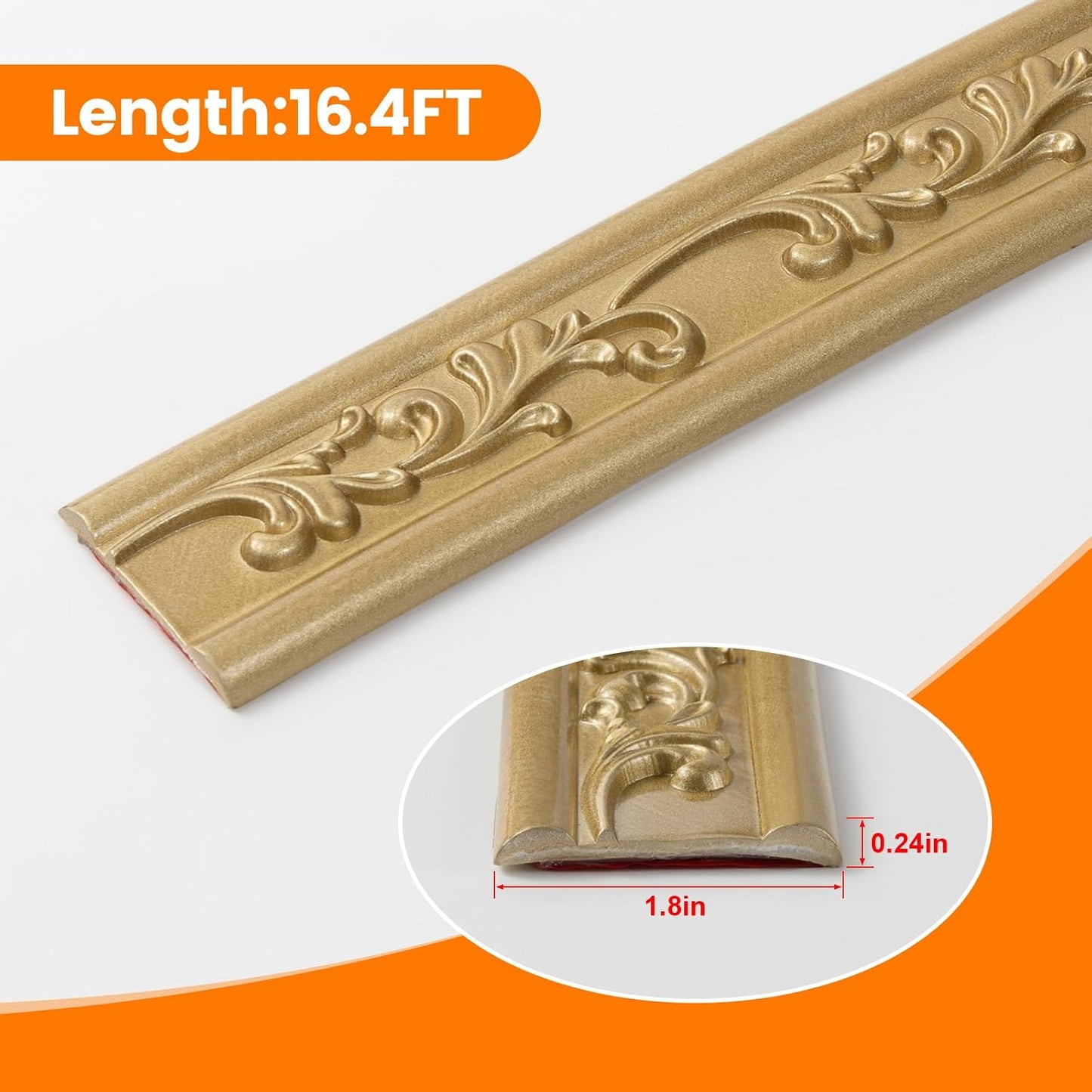 Moldura PVC autoadhesiva 16.4x1.8pulg para espejo zócalo gabinete