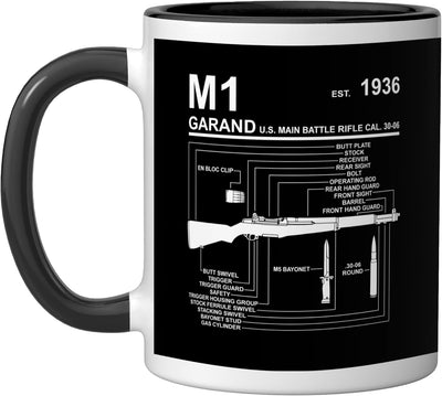 Taza de cerámica M1 Garand Rifle Gun WWII negra y blanca