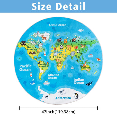 Alfombra educativa mapa mundo 4x4ft con animales