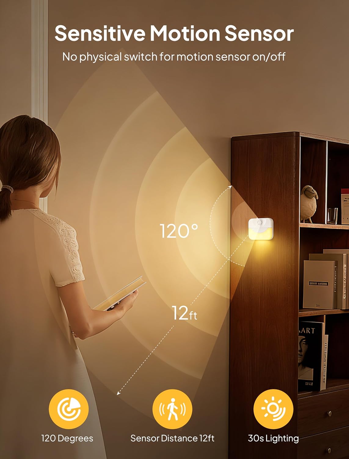 2 Luces Escalera Recargables Sensor Movimiento LED Blanca Caliente