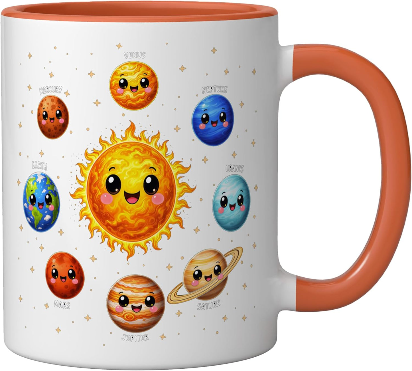 Taza Cerámica Astronomía Planetas Sol Galaxia Naranja/Blanco