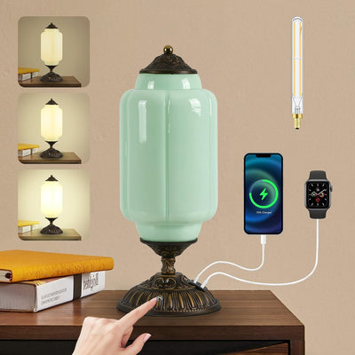 Lámpara mesa vintage vidrio leche control táctil 3 vías USB