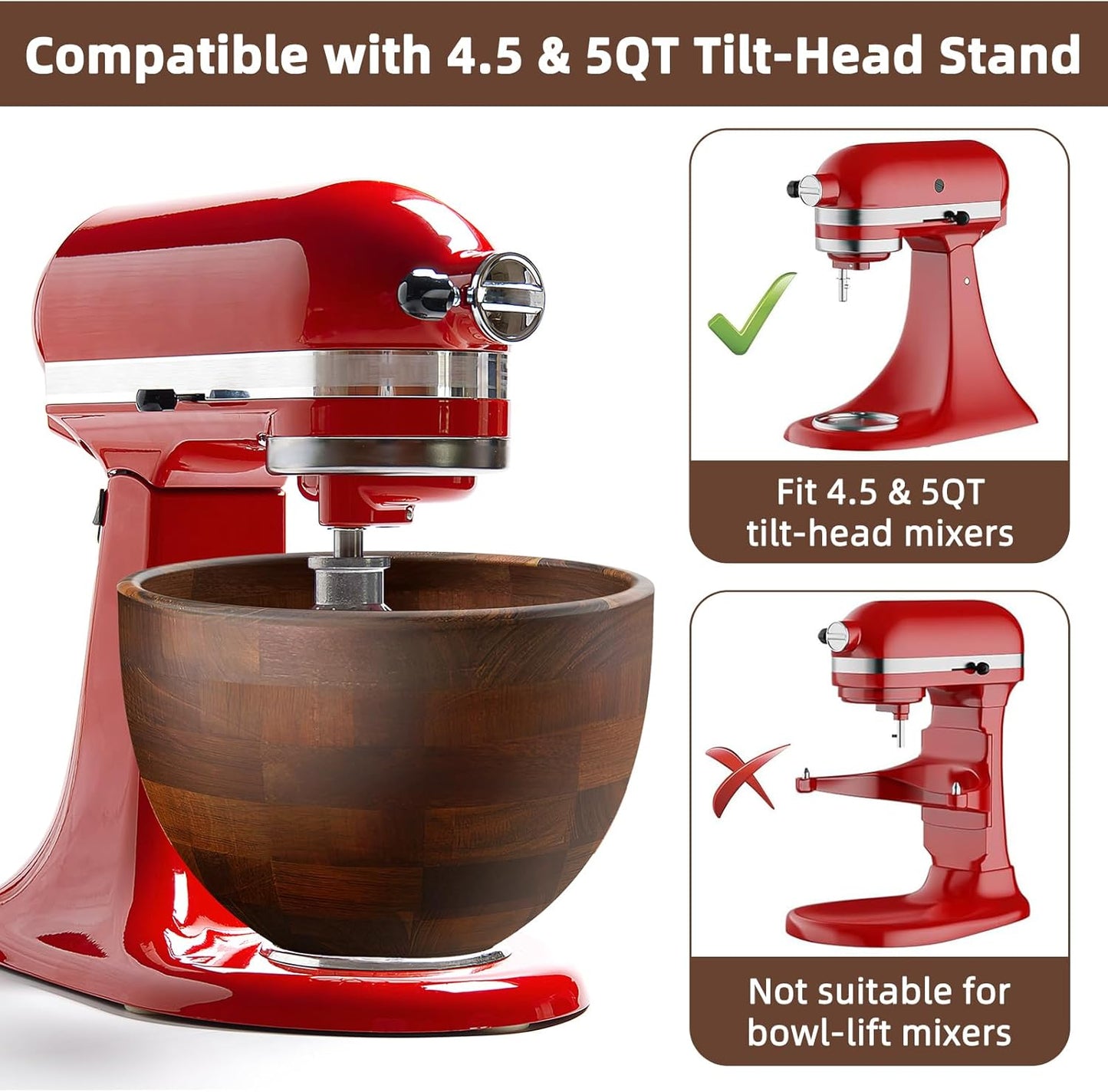 Bowl Mezclar Madera Nogal Comp KitchenAid 5qt Acero Inox