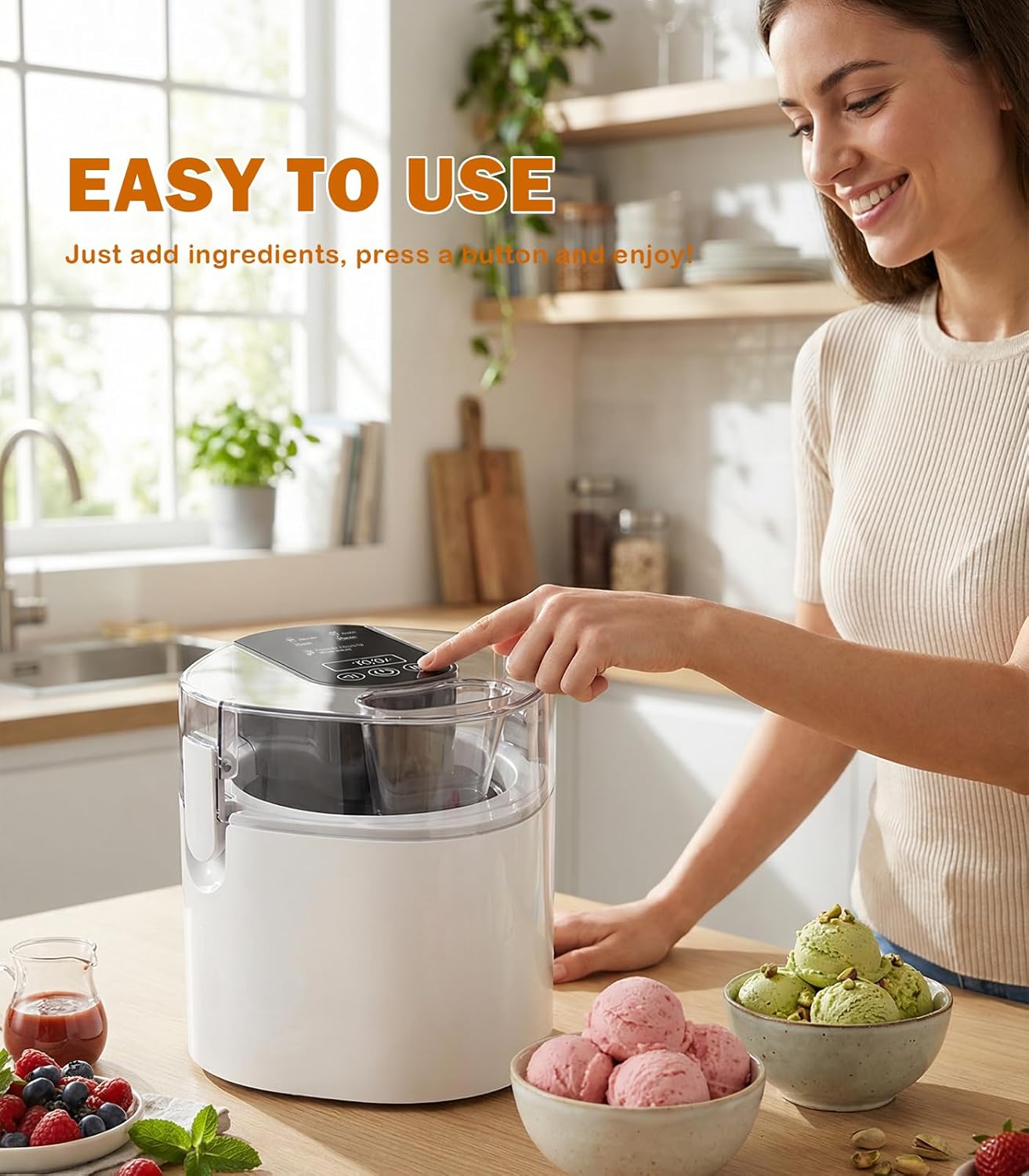 Máquina helados 1.52qt con cuenco aislado LCD y temporizador