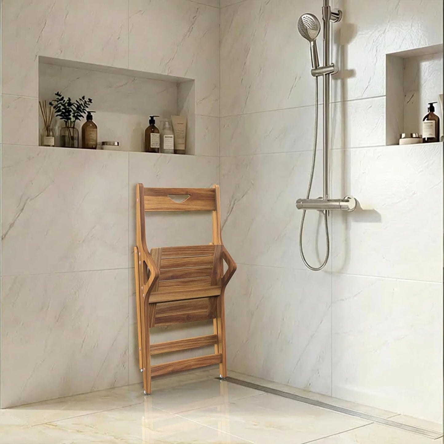 Silla ducha plegable teca respaldo giratorio 350lb