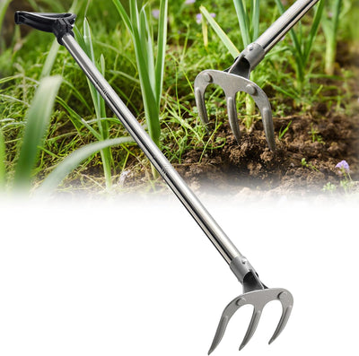Rastrillo jardín mango largo 75pulg acero carbono 3 dientes