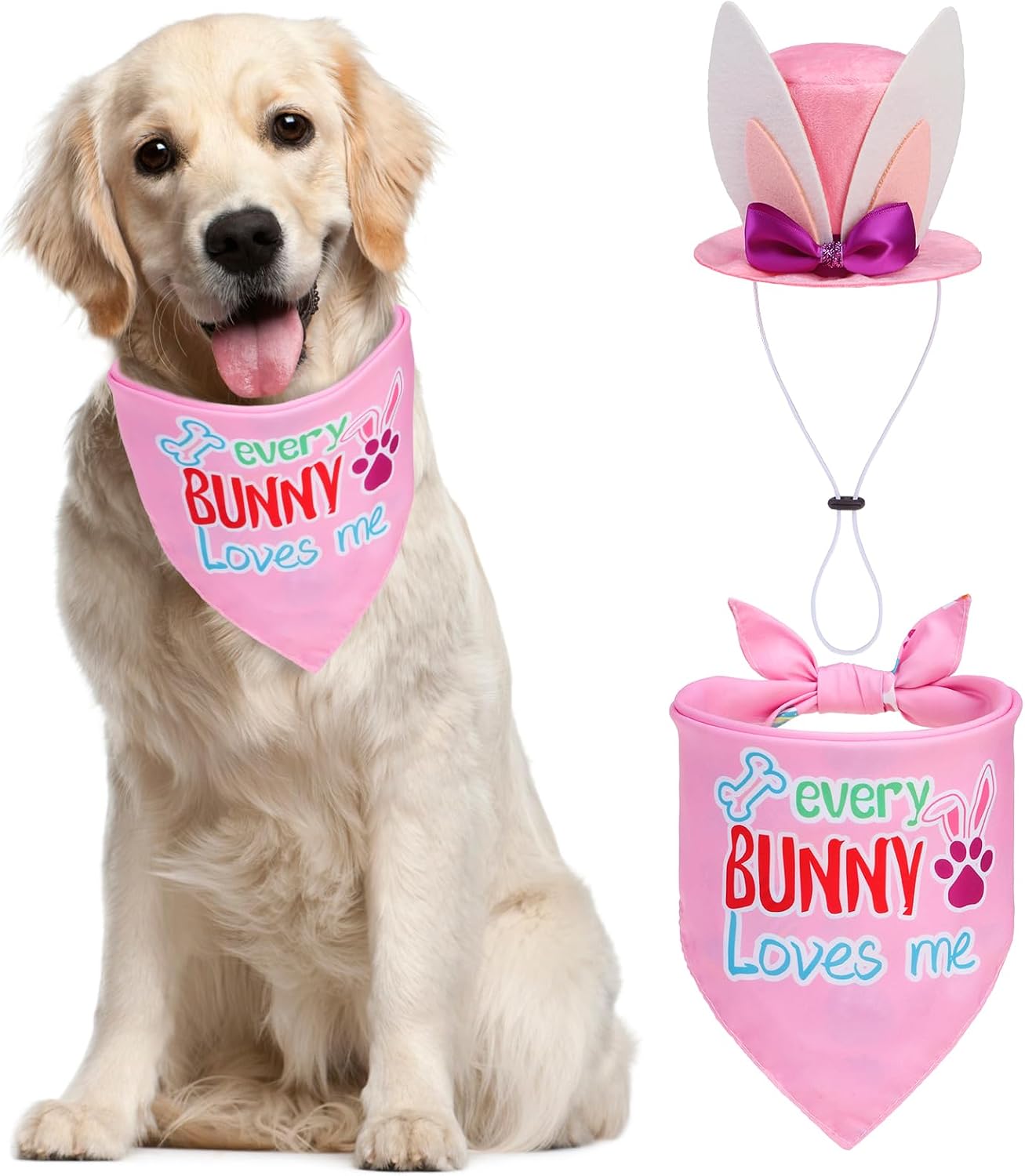 Bandana Pascua perro con sombrero conejo rosa