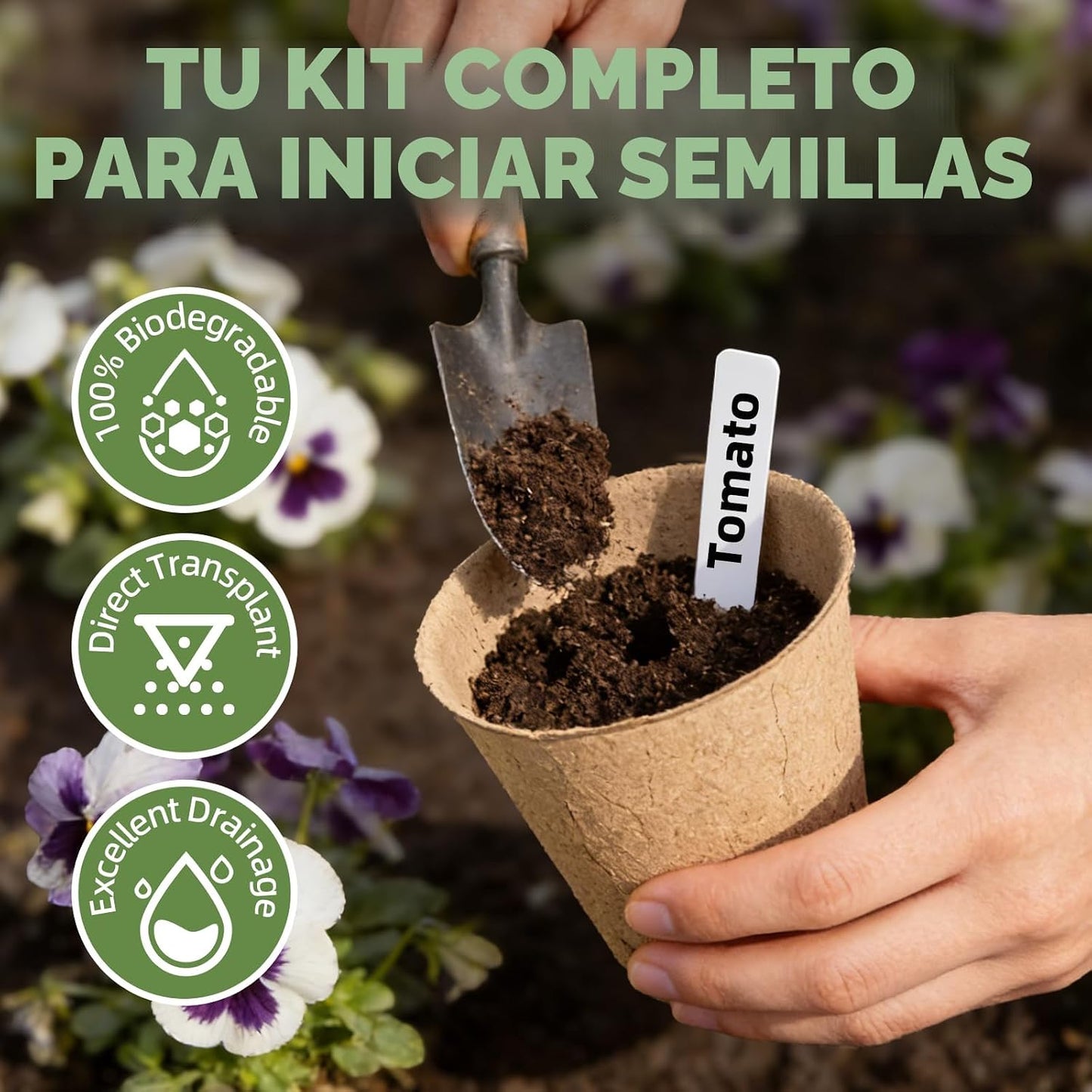 70 Macetas Turba Biodegradable 3.15pulg con Etiquetas Drenaje